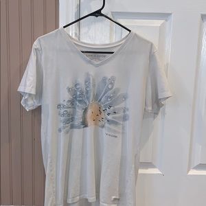 Oversized white t-shirt with blue flower